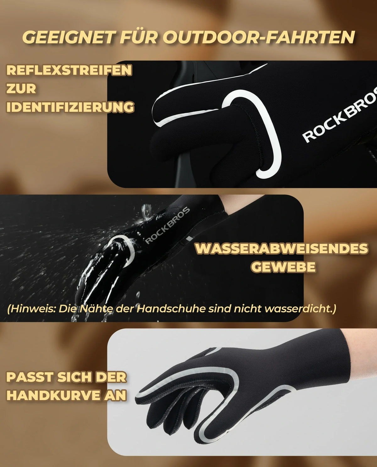 ROCKBROS Fahrradhandschuhe Winter, Wasserdicht und Winddicht S365