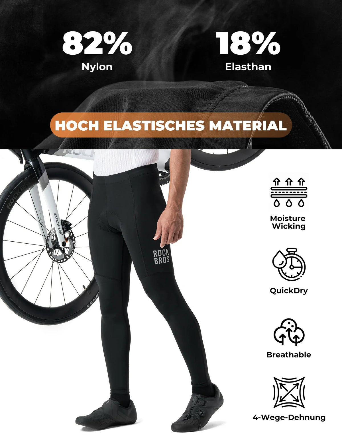 ROCKBROS Herren Fahrradhose - 3D Ergonomischer Schnitt, 6H+