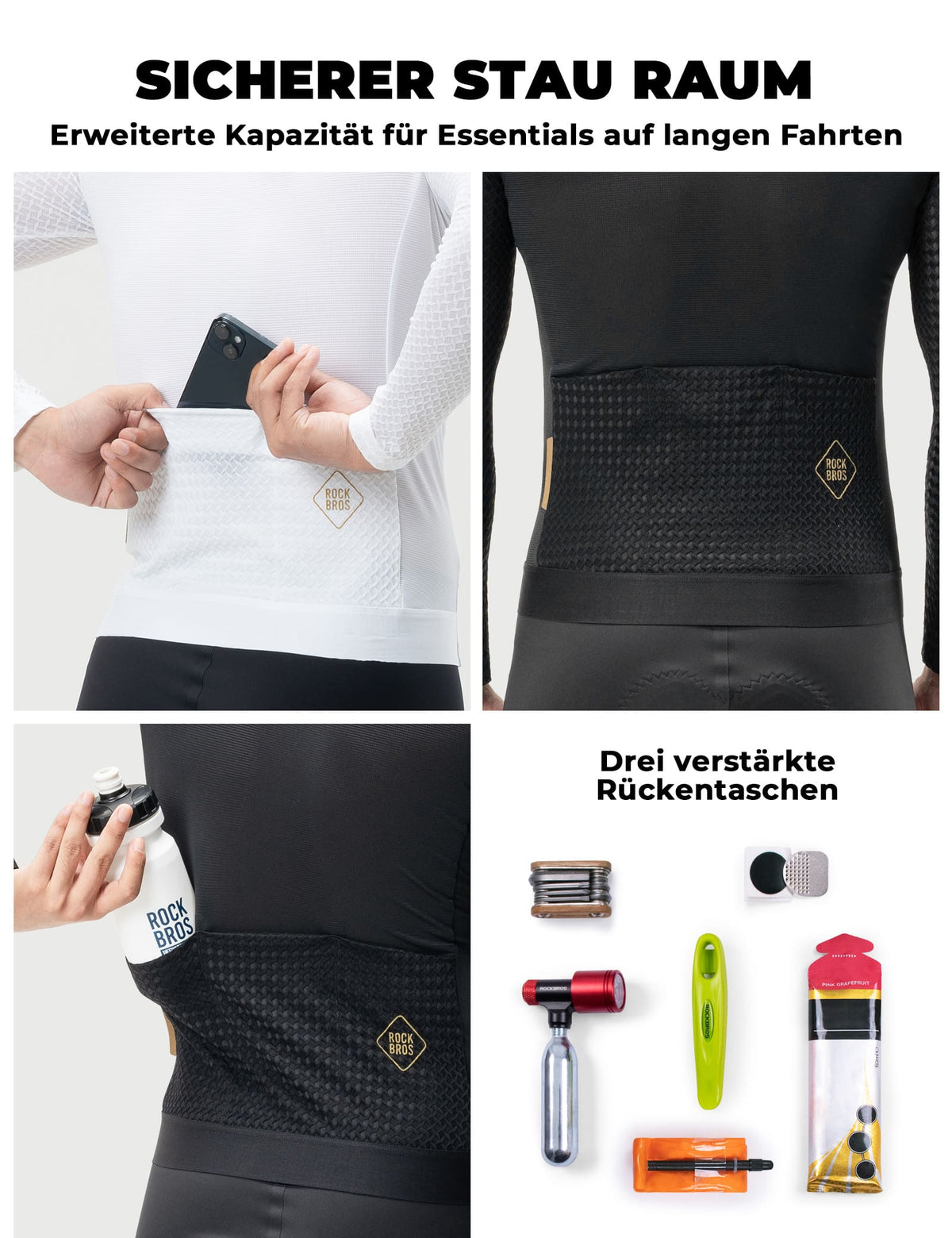 ROCKBROS Herren Langarm-Radtrikot Atmungsaktiv Reflektierend mit 3D-Schnitt
