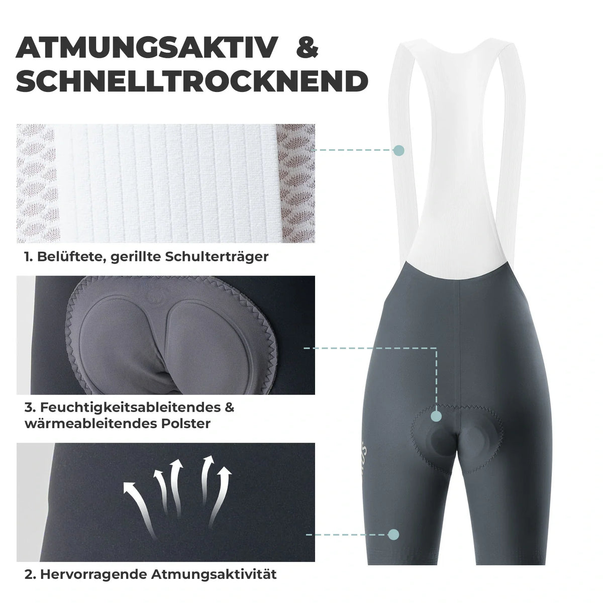 ROCKBROS Herren Radlerhose mit Träger Gepolstert, Fahrradhose Kurz, Atmungsaktive schnelltrocknende