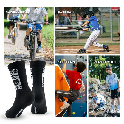 ROCKBROS Kinder Fahrradsocken mit 5A Antibakteriell Kompressionszonen Katzenpfoten Design