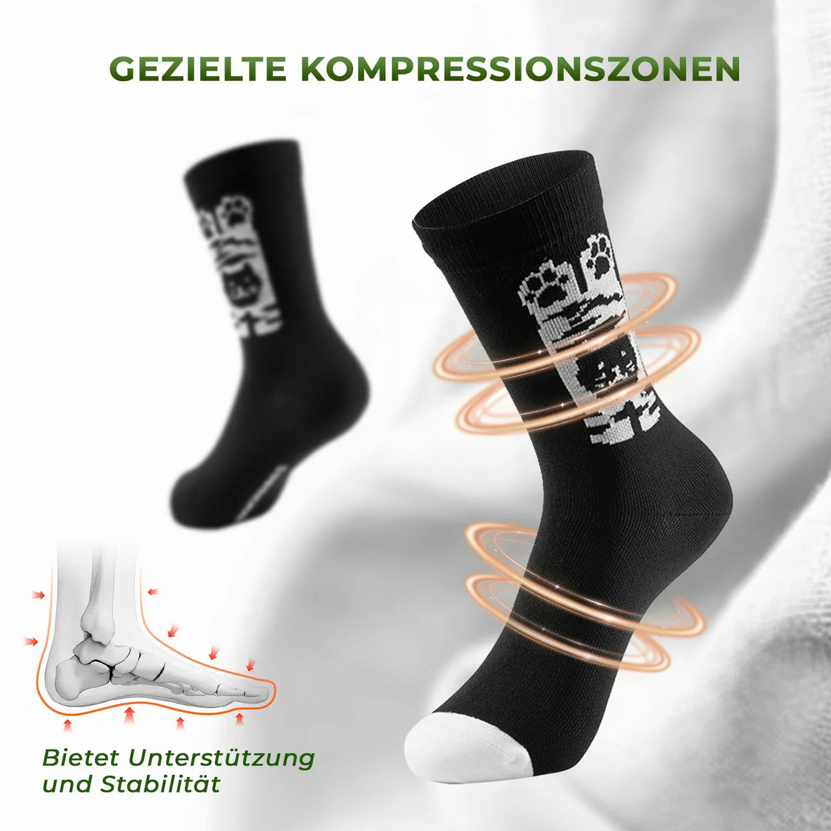 ROCKBROS Kinder Fahrradsocken mit 5A Antibakteriell Kompressionszonen Katzenpfoten Design