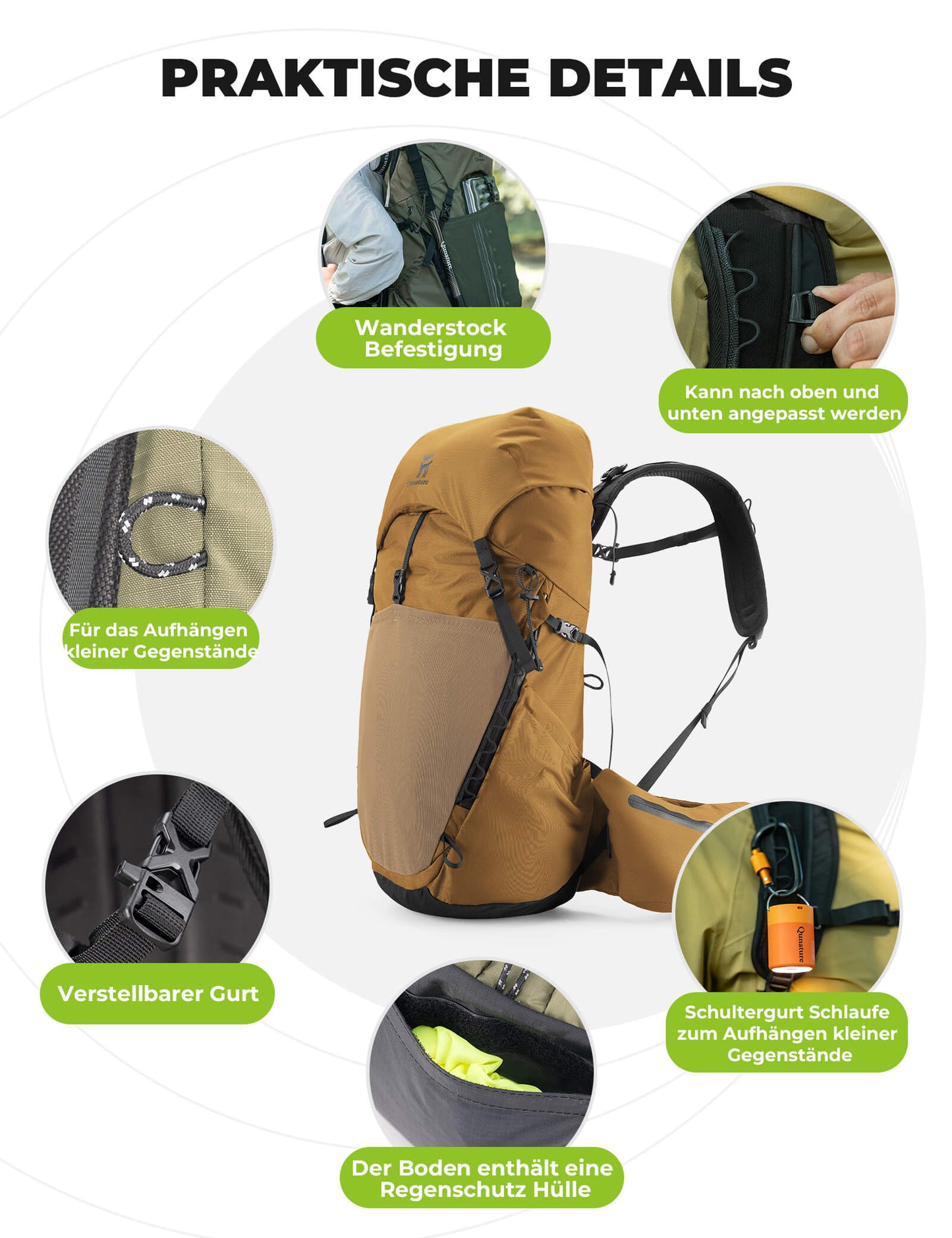25L breathable hiking backpack - with detachable pocket & side access Quantature