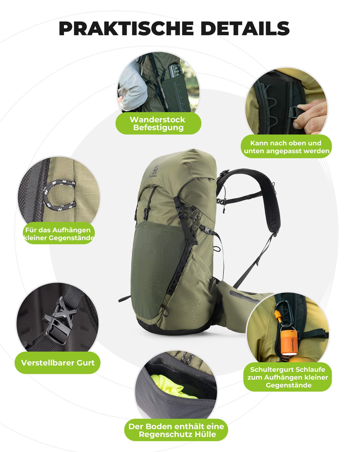25L breathable hiking backpack - with detachable pocket & side access Quantature