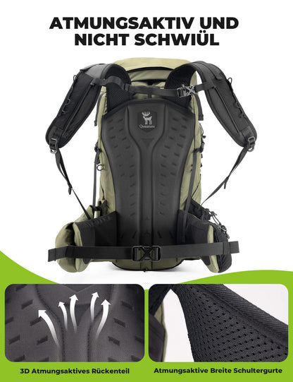 25L breathable hiking backpack - with detachable pocket & side access Quantature
