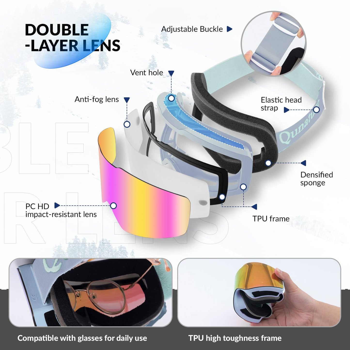 UV400 anti-fog ski goggles Qunature
