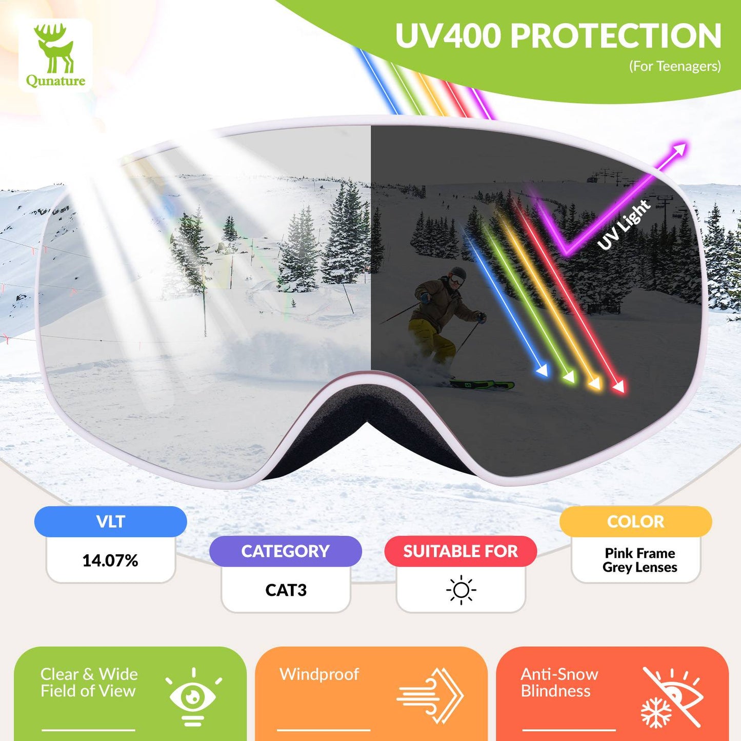 OTG anti-fog ski goggles unisex Qunature