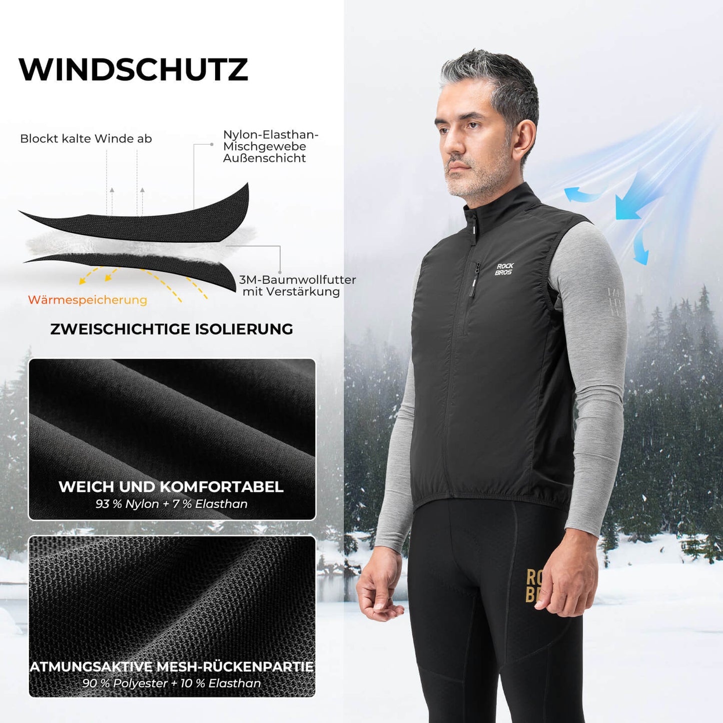 Sleeveless cycling vest, cycling jacket, packable, breathable, ROCKBROS