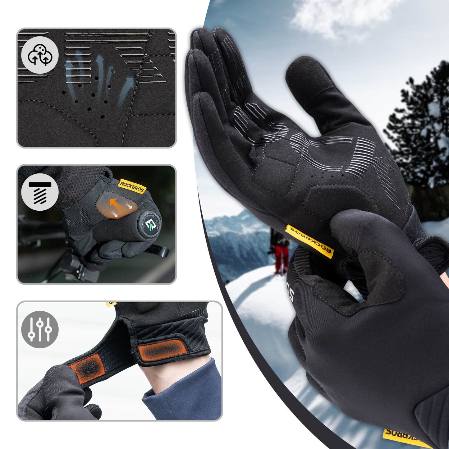 ROCKBROS touchscreen-compatible cycling gloves with SBR padding