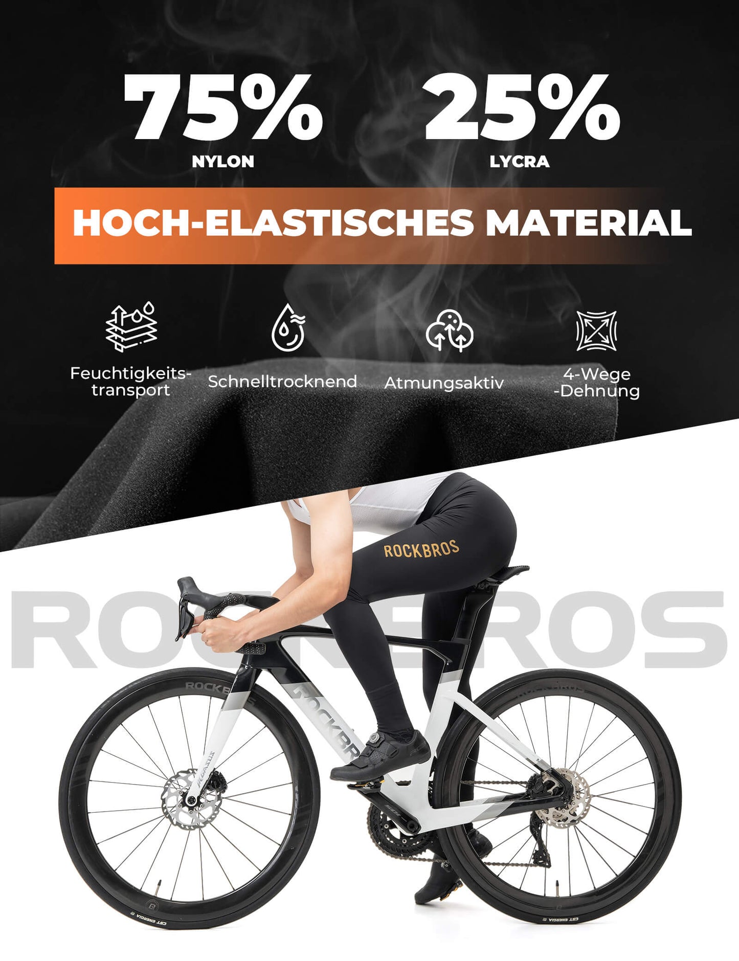 Cycling trousers, long cycling trousers, padded, breathable, men's, ROCKBROS