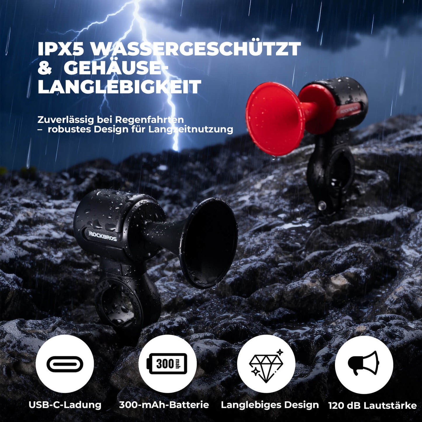 Electric bicycle bell, 120dB tone, IPX5 water resistant, smartphone tracking, ROCKBROS