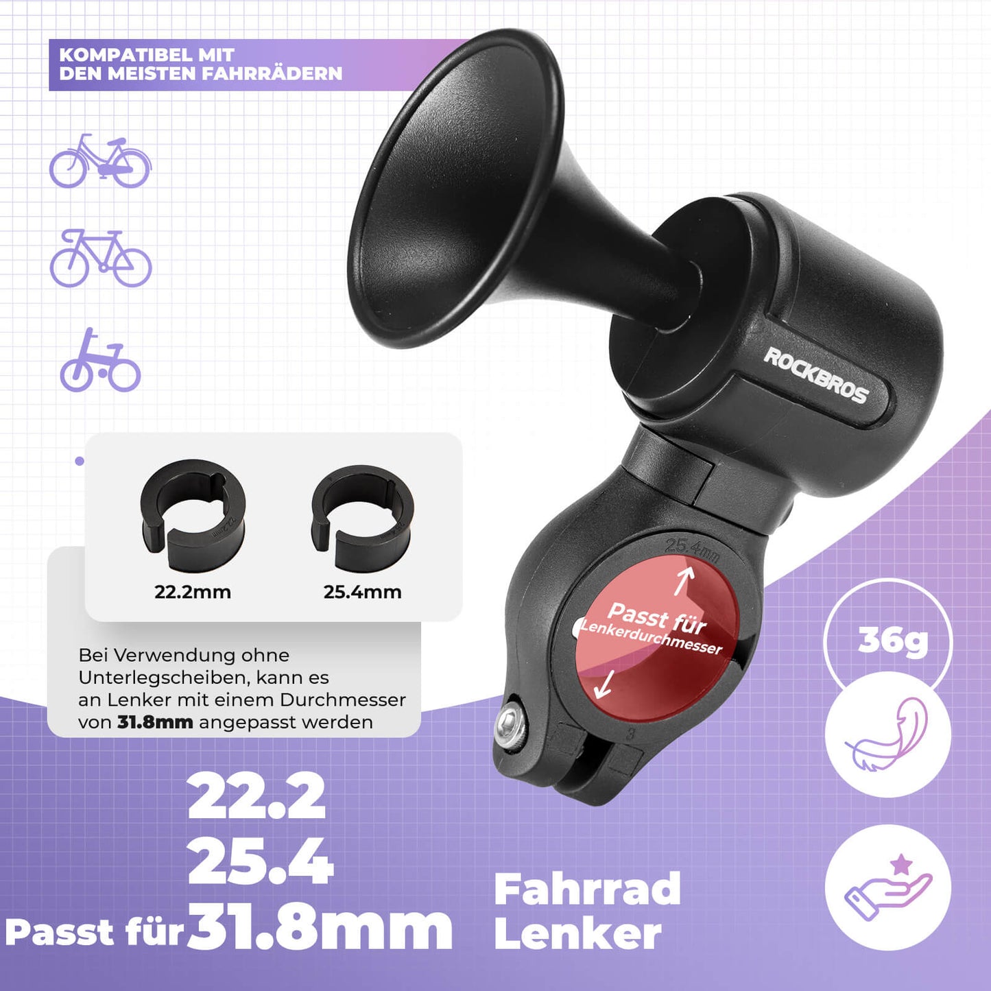 Electric bicycle bell 120dB for 22.2/25.4/31.8 mm handlebars ROCKBROS