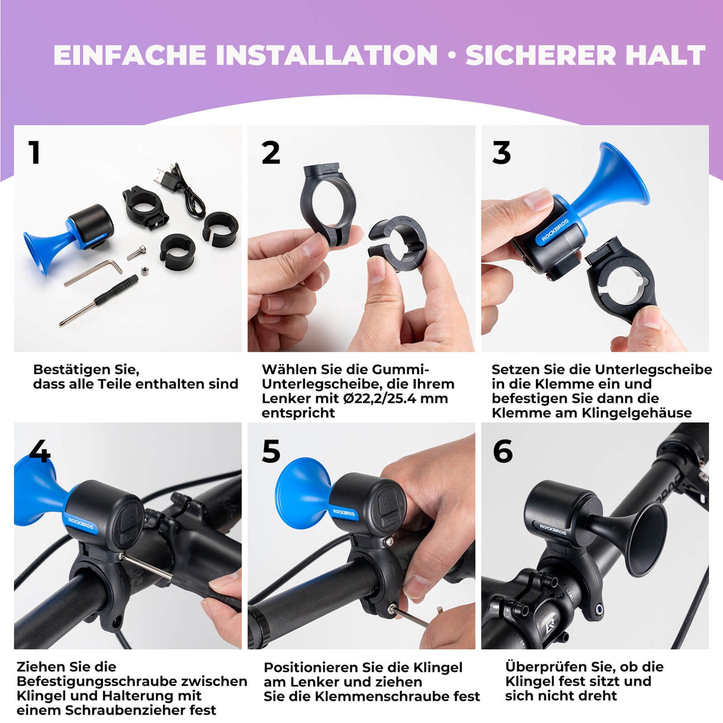 Electric bicycle bell 120dB for 22.2/25.4/31.8 mm handlebars ROCKBROS