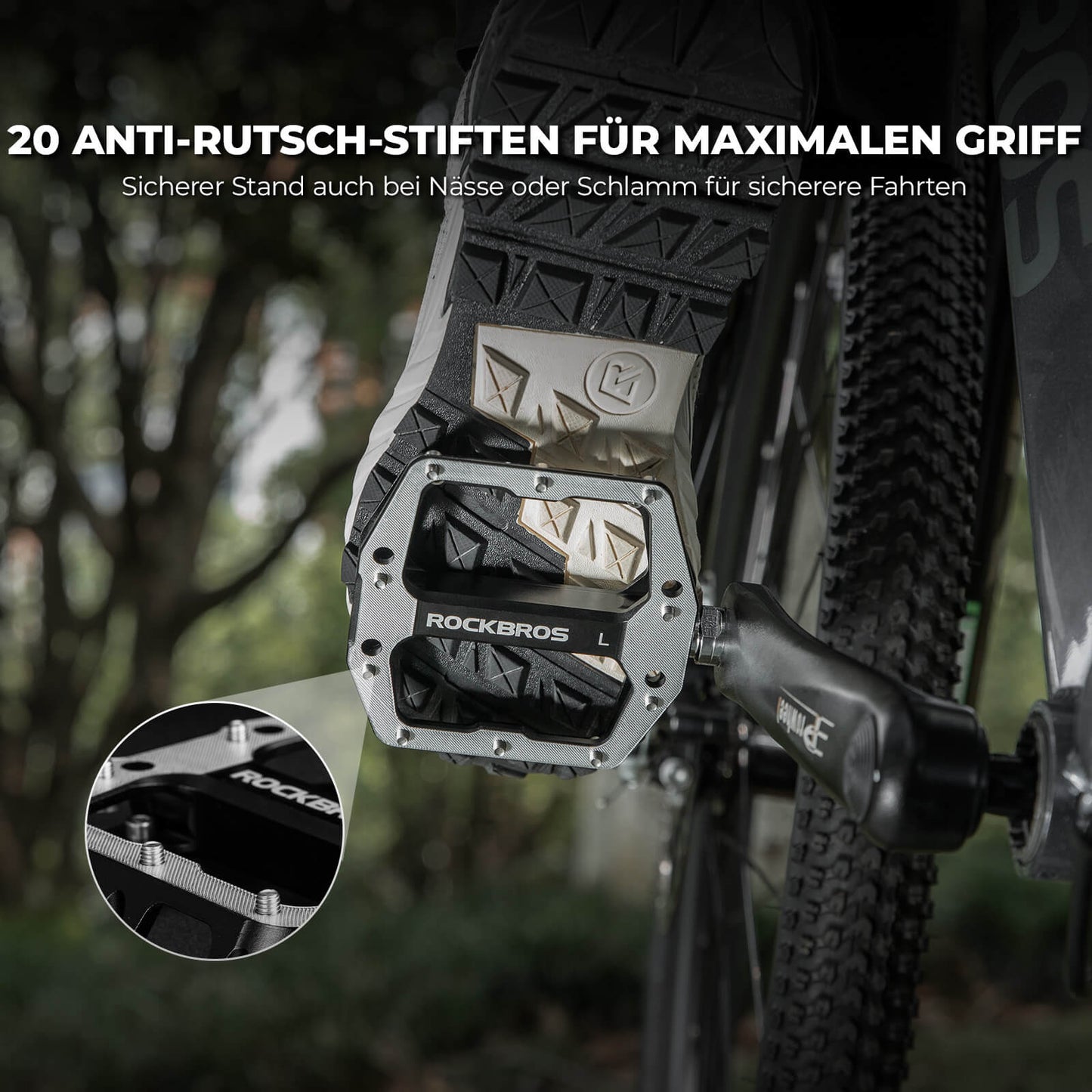 Pedals with anti-slip pins - Wide platform & chrome-molybdenum axle ROCKBROS