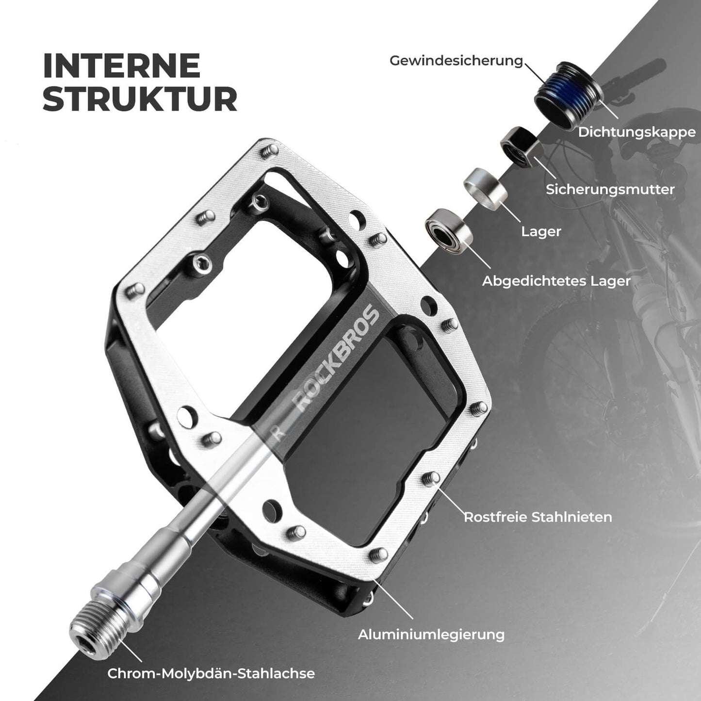 Pedals with anti-slip pins - Wide platform & chrome-molybdenum axle ROCKBROS
