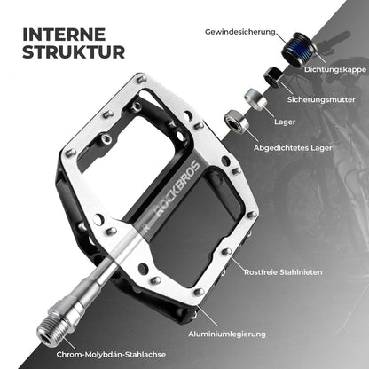 Pedals with anti-slip pins - Wide platform & chrome-molybdenum axle ROCKBROS
