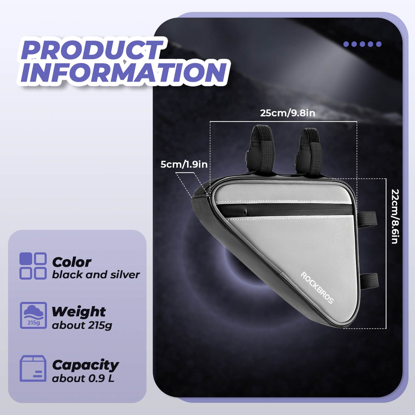 Bicycle bag, reflective frame bag, triangular bag, 0.9L, ROCKBROS
