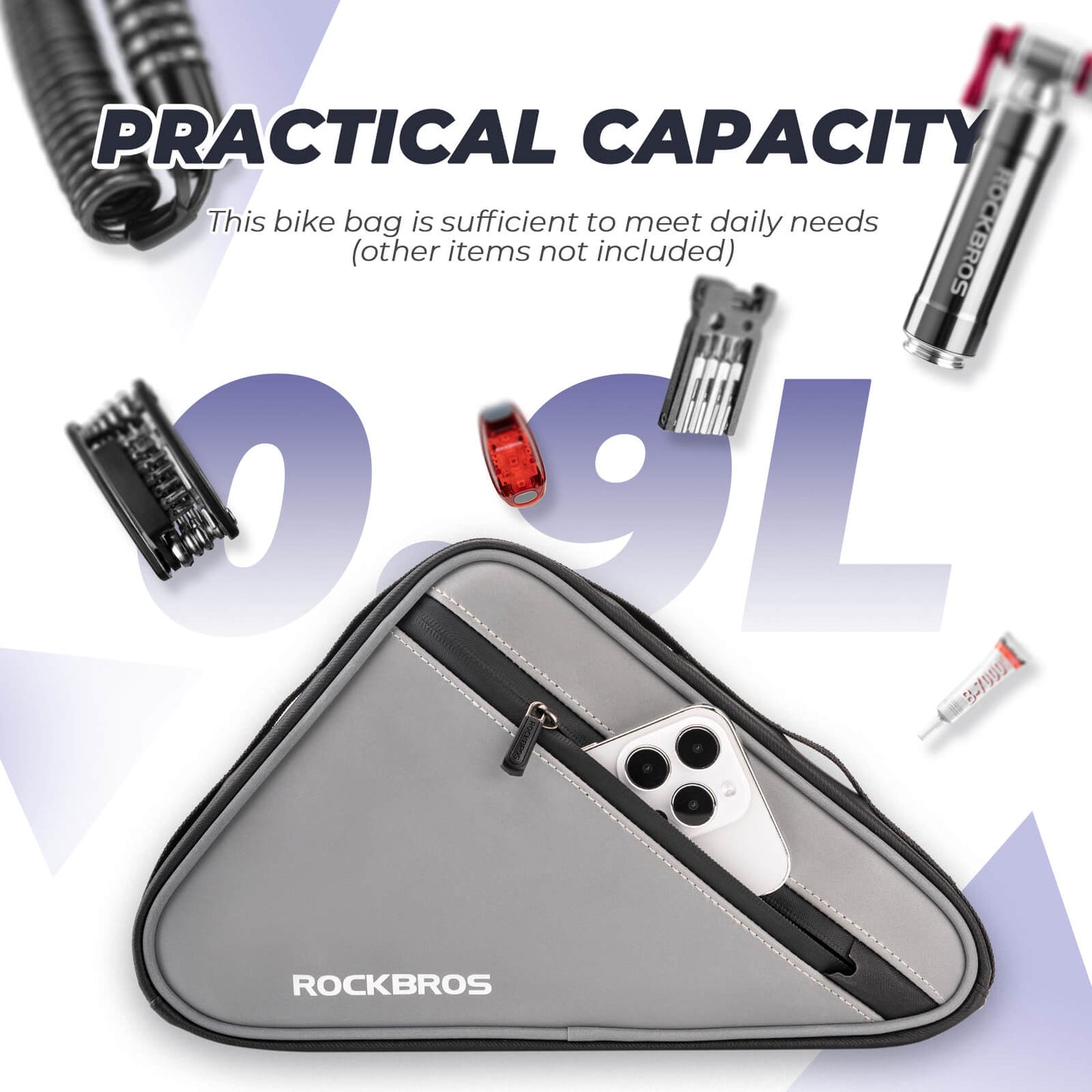 Bicycle bag, reflective frame bag, triangular bag, 0.9L, ROCKBROS