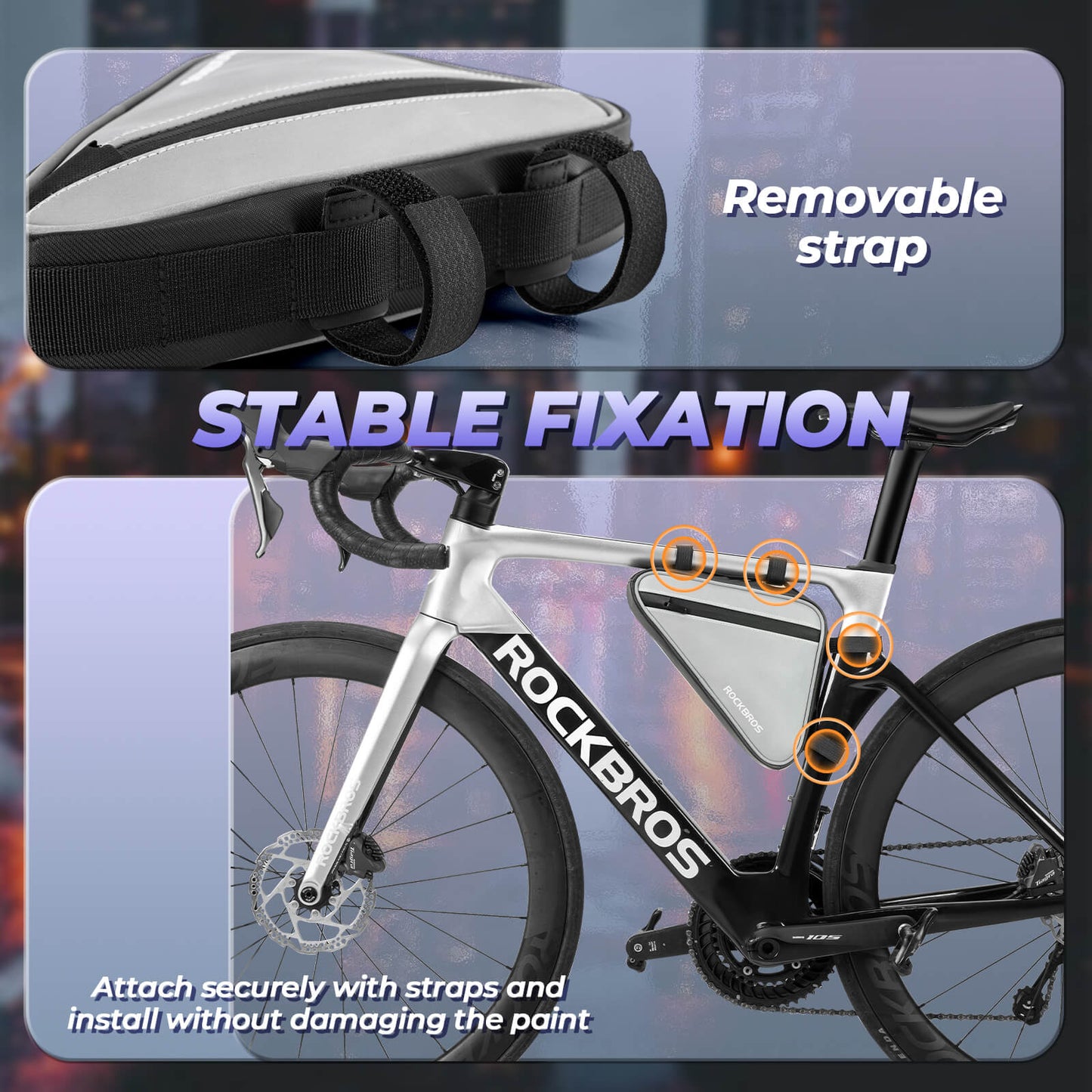 Bicycle bag, reflective frame bag, triangular bag, 0.9L, ROCKBROS