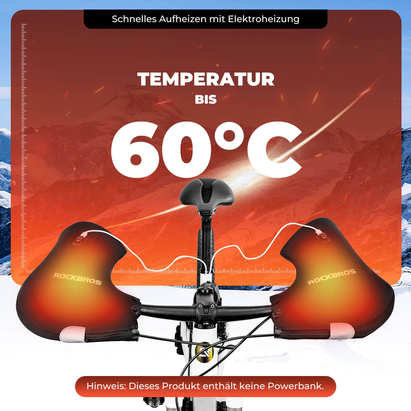 Heated, water-resistant bicycle handlebar muffs - rechargeable ROCKBROS