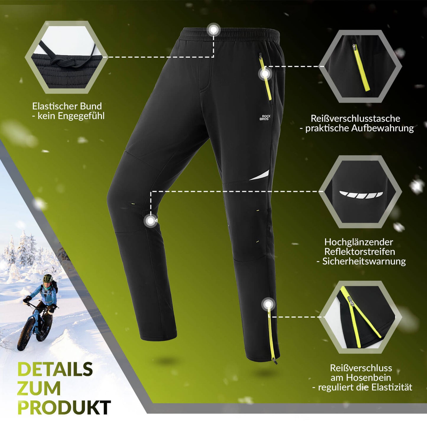Men's cycling trousers, windproof and warm for winter outdoor sports, ROCKBROS