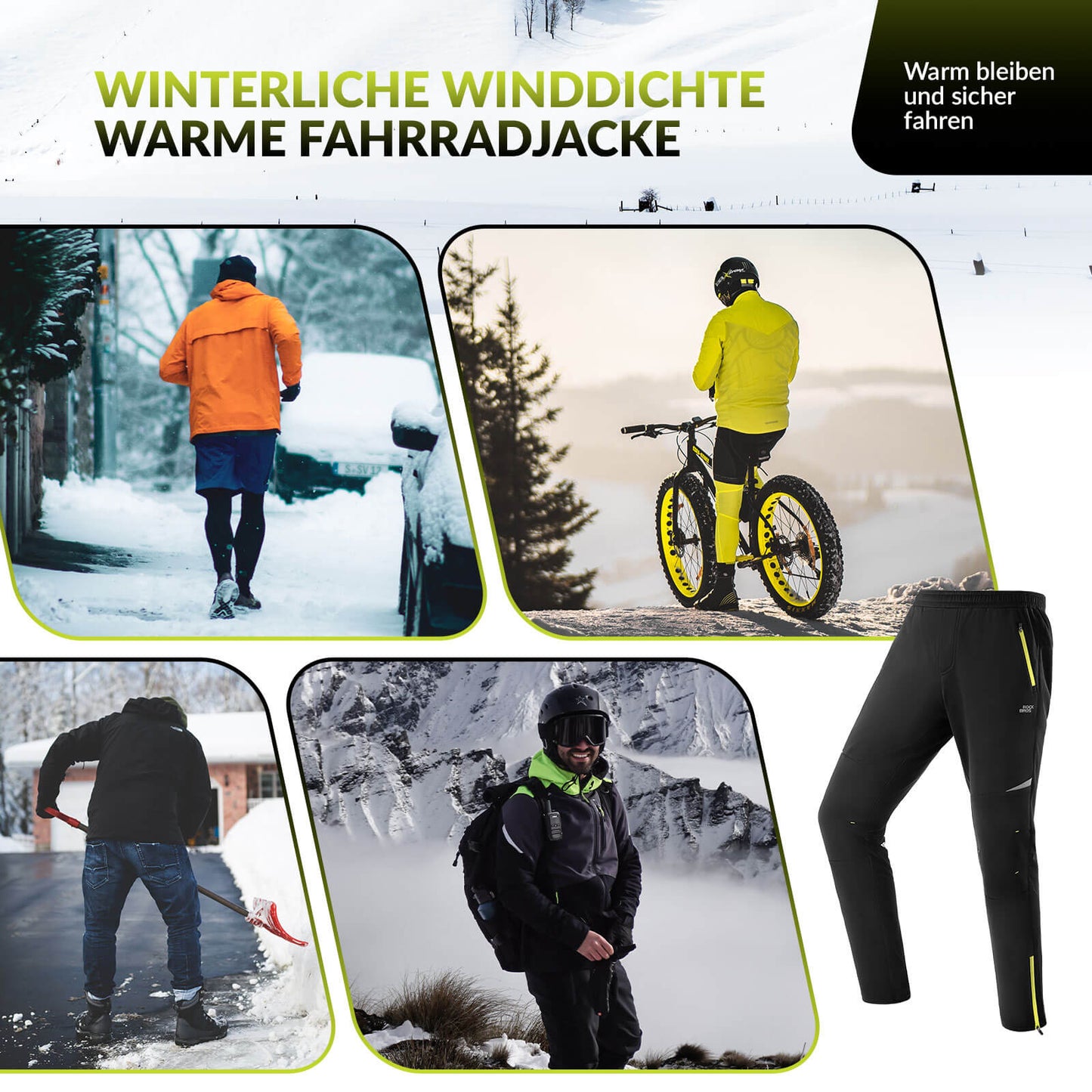 Men's cycling trousers, windproof and warm for winter outdoor sports, ROCKBROS