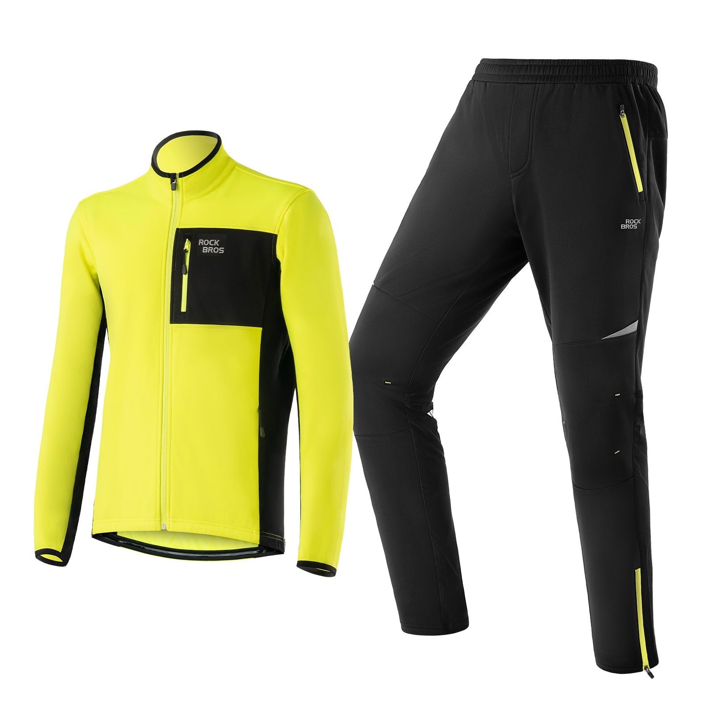 Men's Cycling Jacket & Pants Set Winter Yellow Windproof Warm for Outdoor Sports ROCKBROS