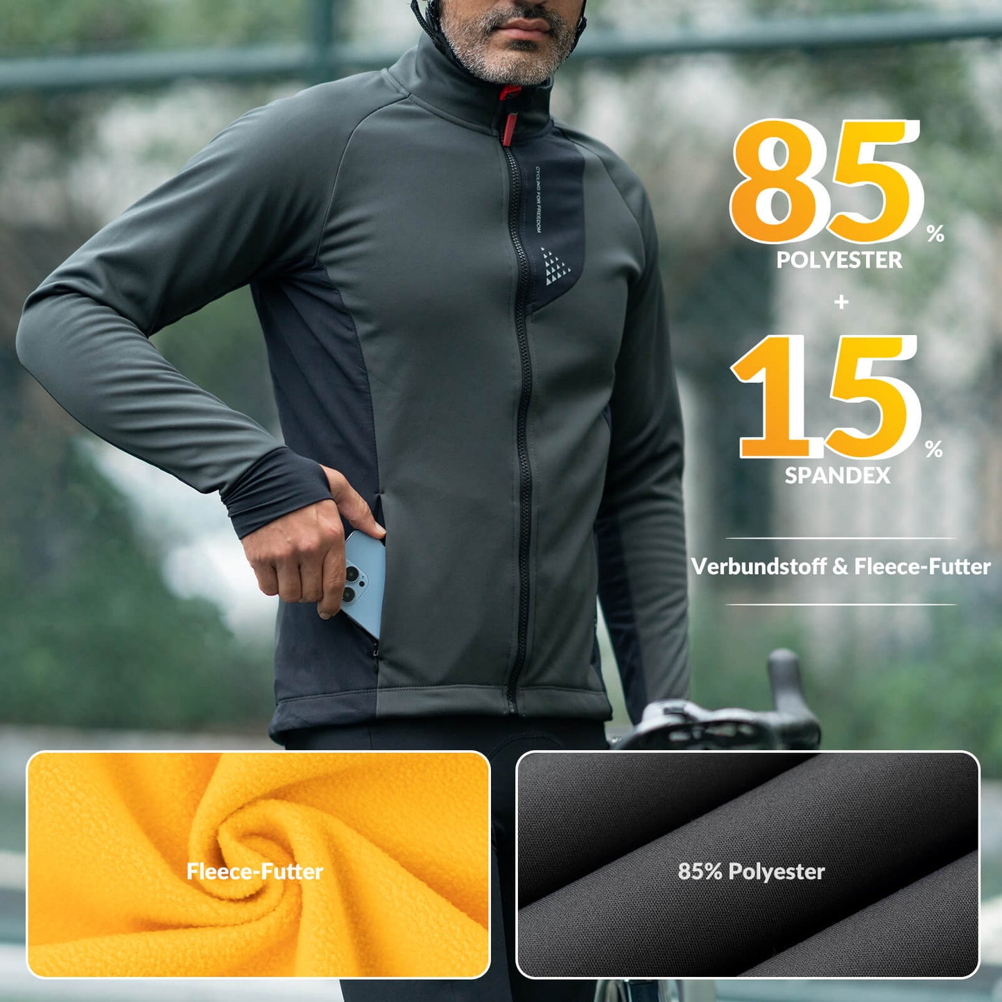 Men's Winter Cycling Jacket, Windproof, Breathable with Fleece Lining, ROCKBROS