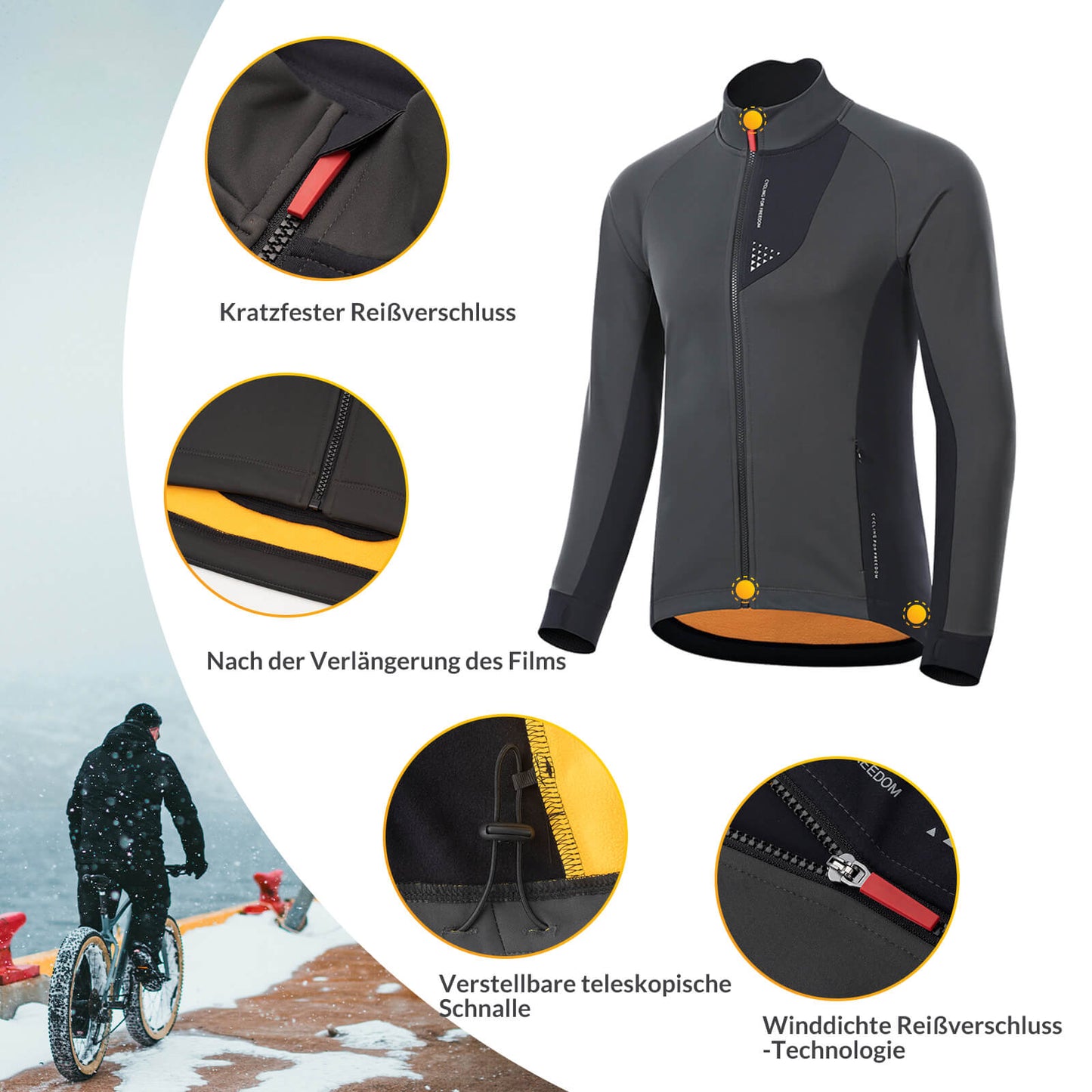 Men's Winter Cycling Jacket, Windproof, Breathable with Fleece Lining, ROCKBROS