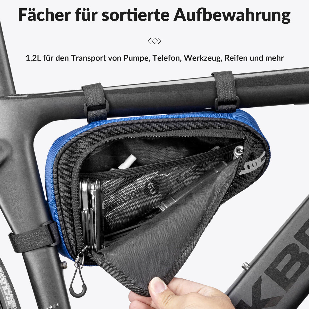 ROCKBROS Rahmentasche wasserdicht Dreieckstasche für MTB & Rennräder 1,2L