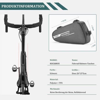 ROCKBROS Rahmentasche wasserdicht Dreieckstasche für MTB & Rennräder 1,2L