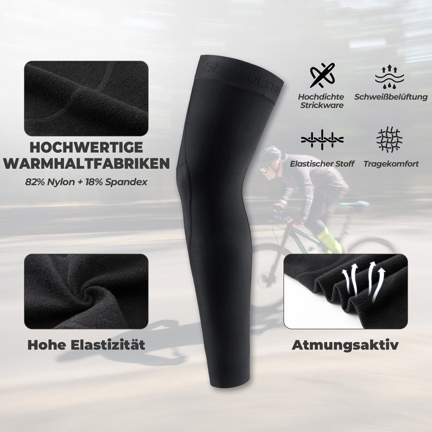 Cycling Leg Warmers, Non-Slip Winter Knee Pads for Men and Women, ROCKBROS