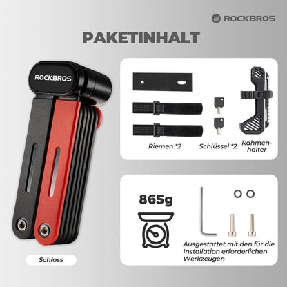 Folding bicycle lock, robust anti-theft device with 2 keys, ROCKBROS