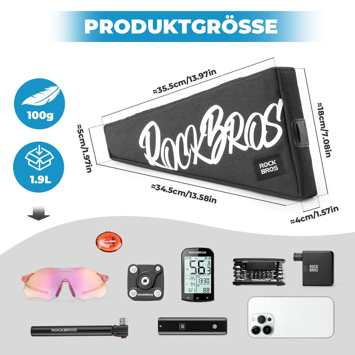 ROCKBROS Rahmentasche mit Klettbandverschluss 1,9L - SketchRide Series