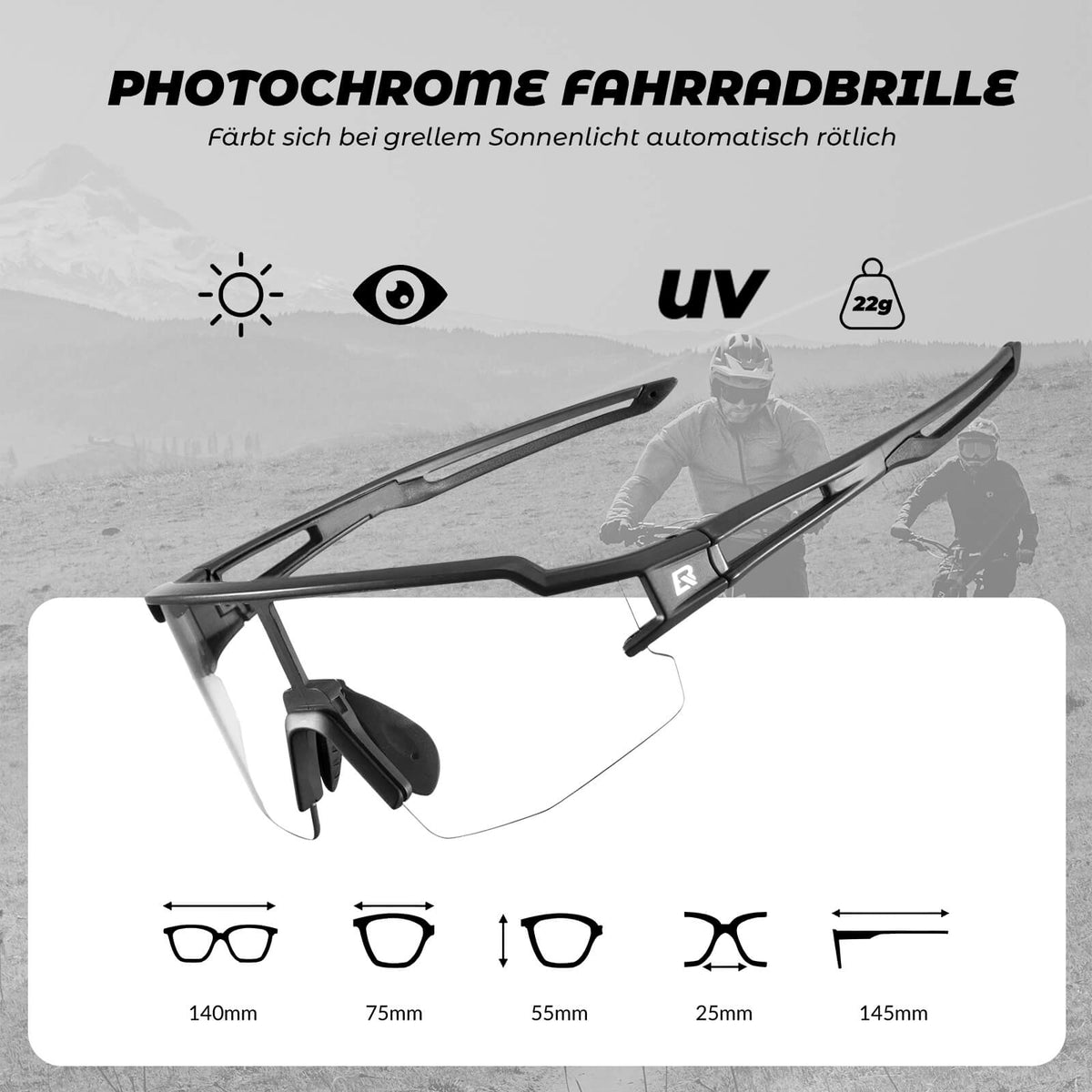 ROCKBROS Fahrradbrille Photochromatisch Sonnenbrille UV400-Schutz