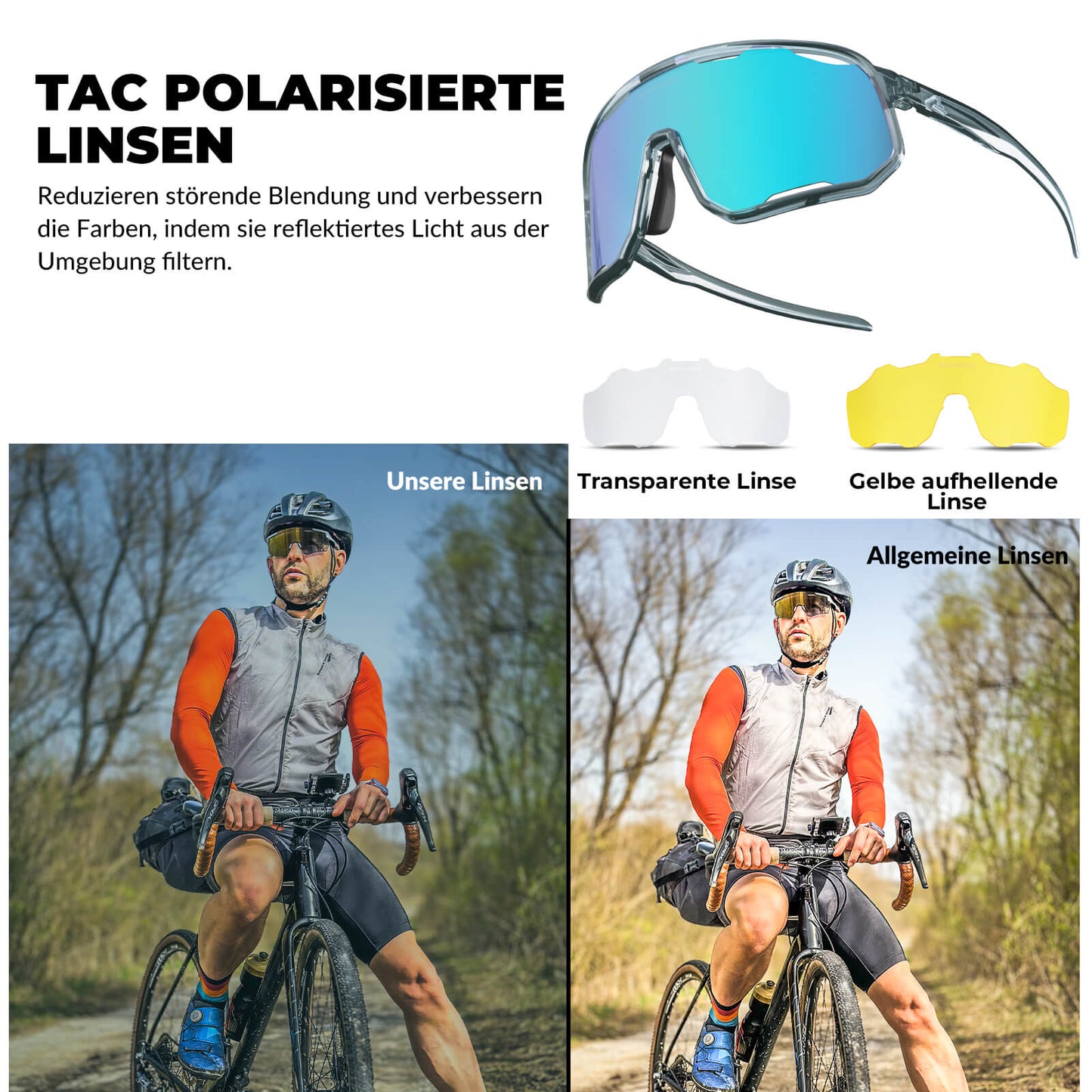 Cycling glasses, polarized sunglasses, UV protection, interchangeable nose pads, women's/men's, ROCKBROS