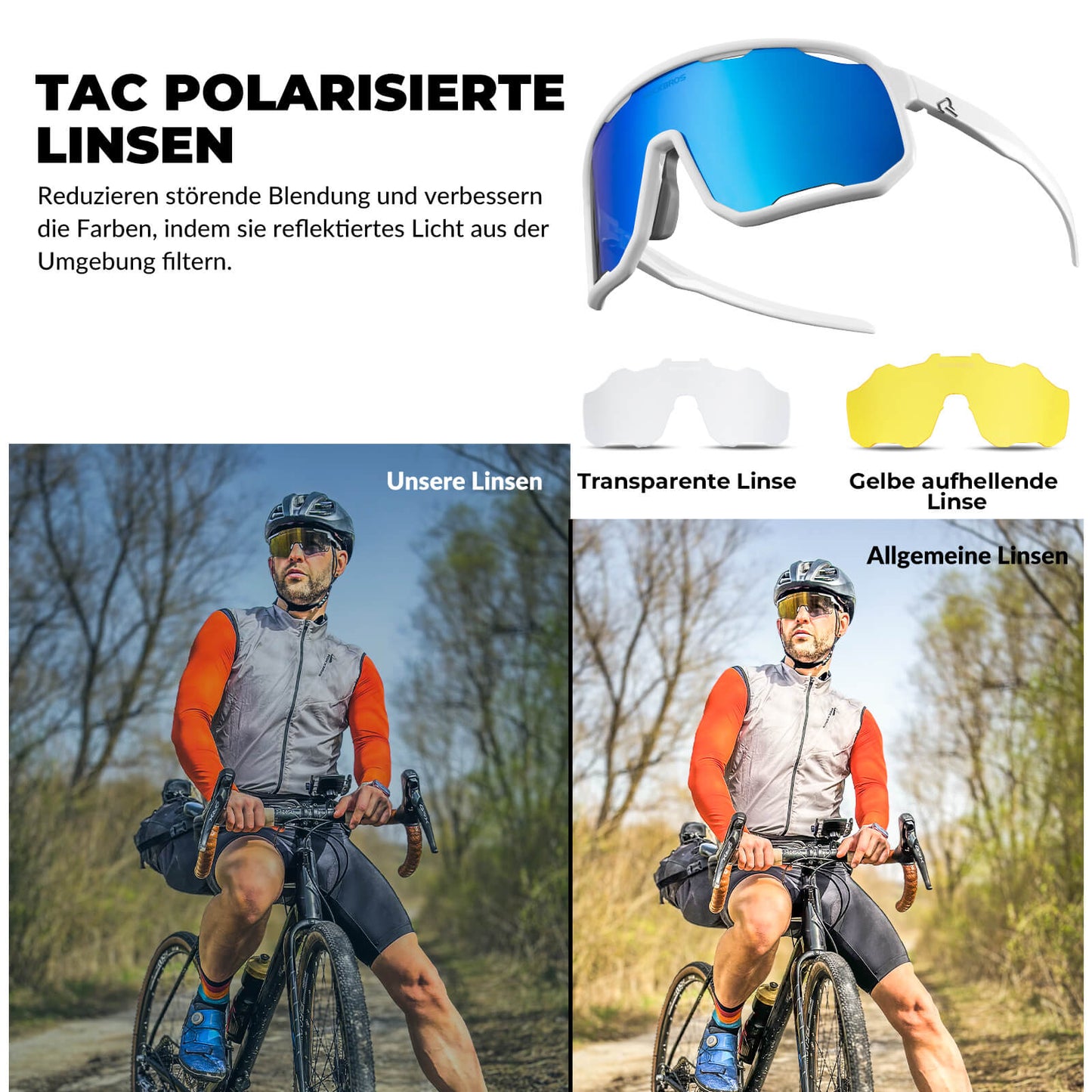 Cycling glasses, polarized sunglasses, UV protection, interchangeable nose pads, women's/men's, ROCKBROS