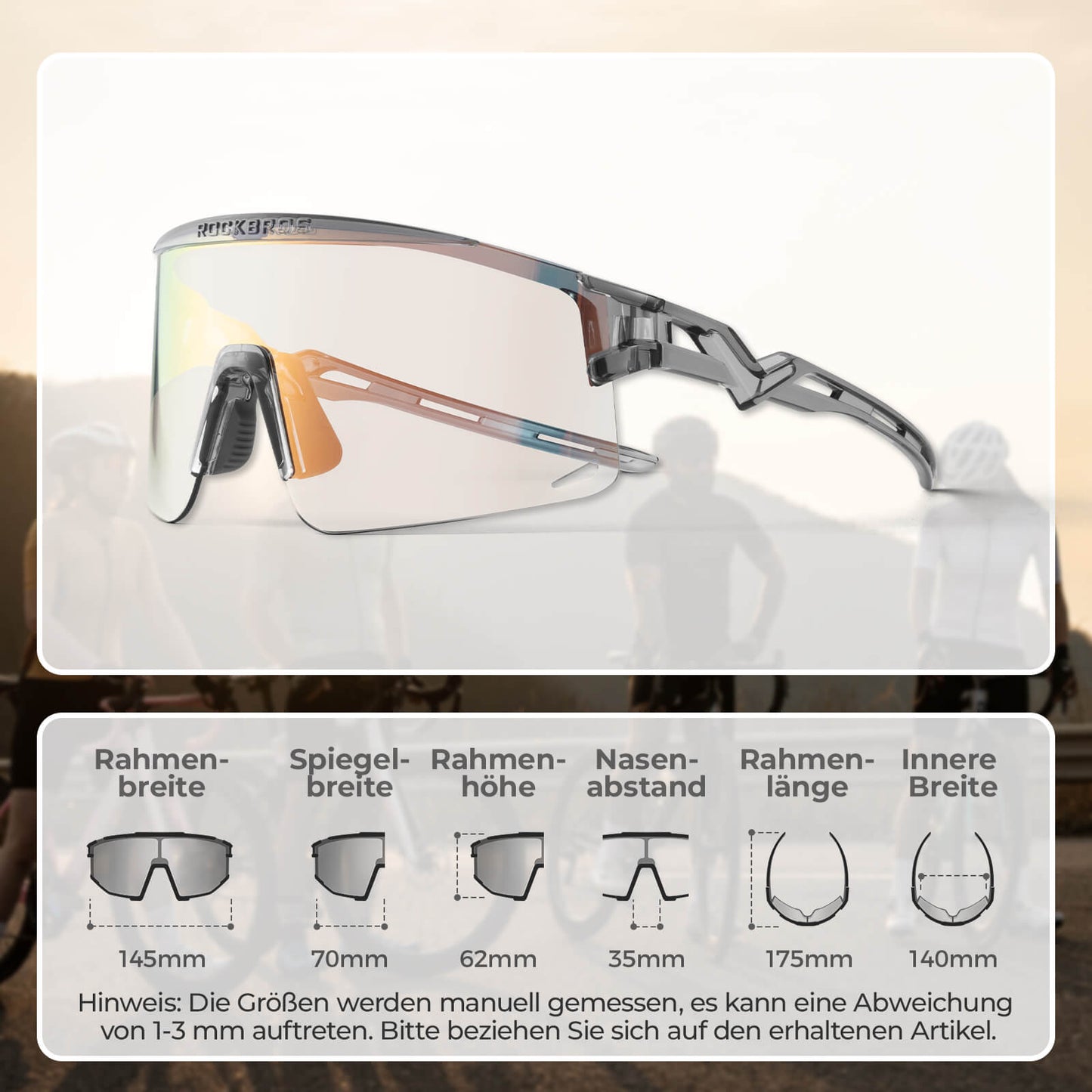 Cycling glasses, photochromic/polarized, windproof, UV protection, ROCKBROS