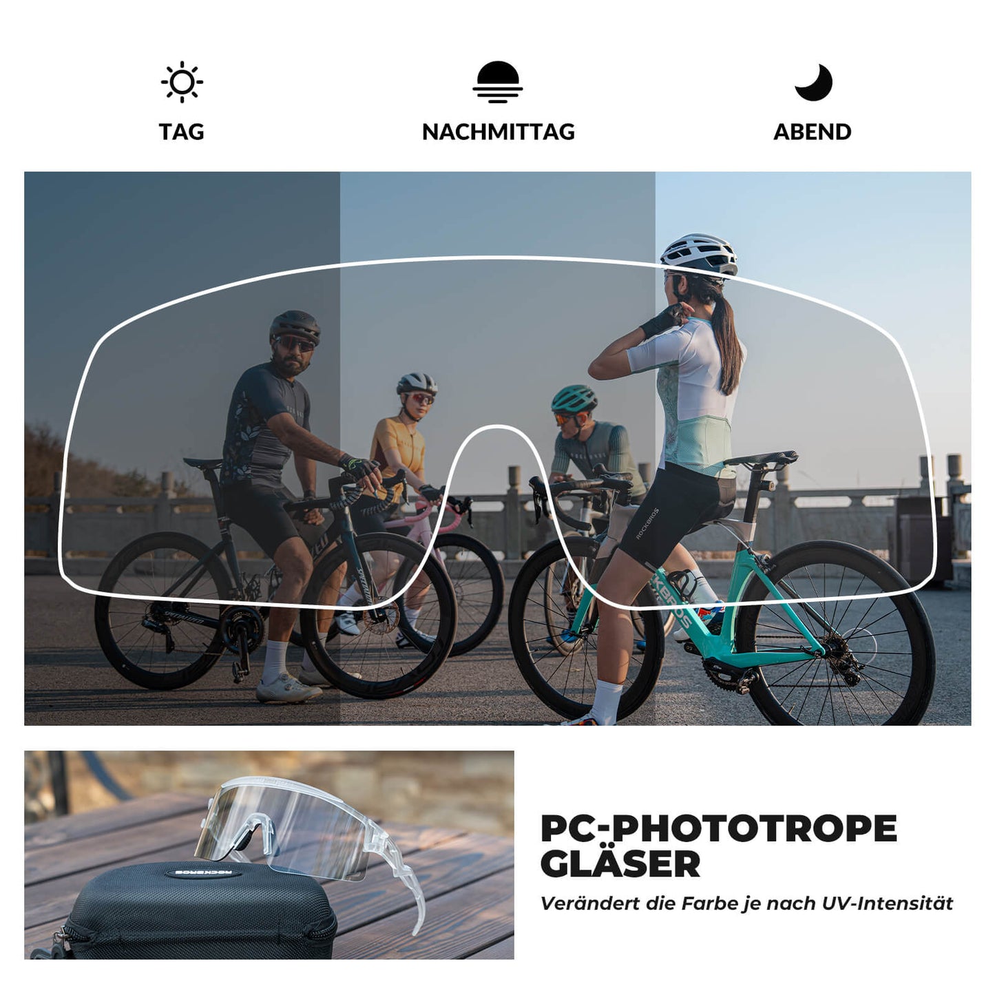 Cycling glasses, photochromic/polarized, windproof, UV protection, ROCKBROS
