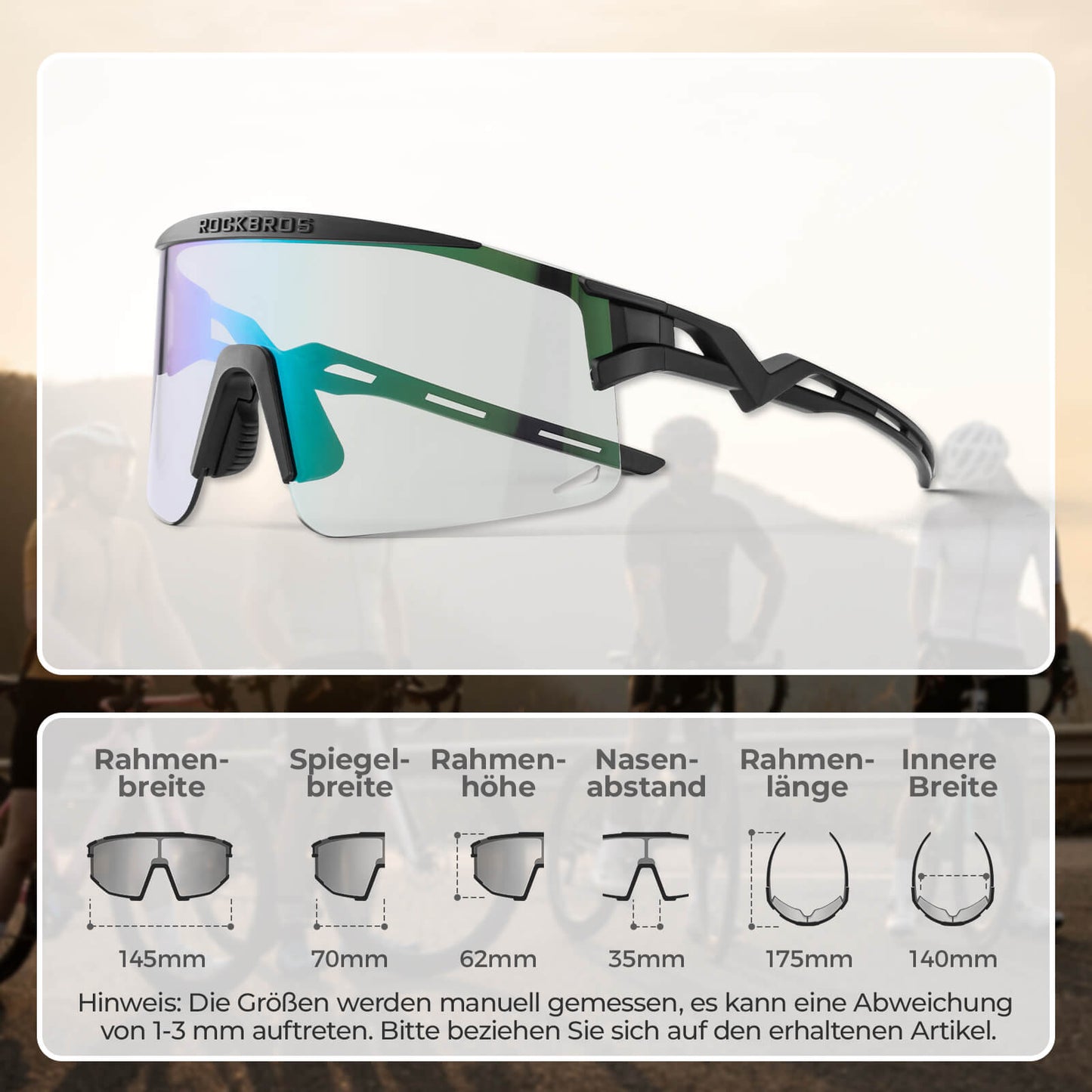 Cycling glasses, photochromic/polarized, windproof, UV protection, ROCKBROS