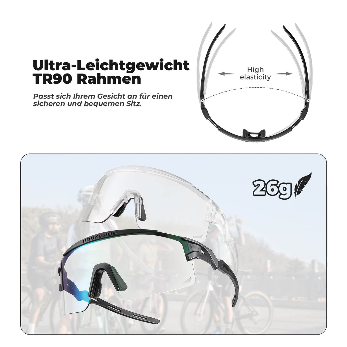 Cycling glasses, photochromic/polarized, windproof, UV protection, ROCKBROS