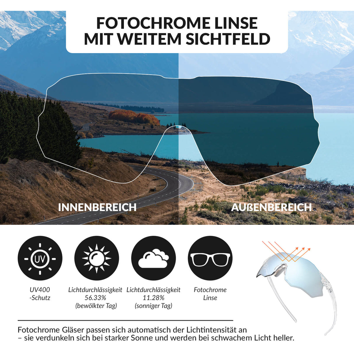 ROCKBROS Fahrradbrille Verspiegelte Gläser UV400-Schutz Ohne Rahmen -SWIFT