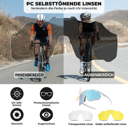 Cycling glasses, photochromic sunglasses, UV protection, interchangeable nose pads, women's/men's, ROCKBROS