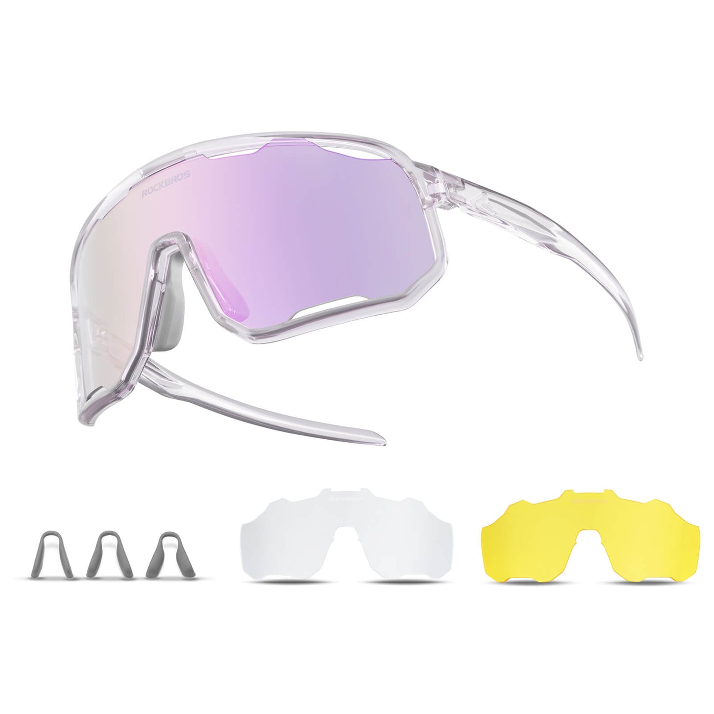 Cycling glasses, photochromic sunglasses, UV protection, interchangeable nose pads, women's/men's, ROCKBROS