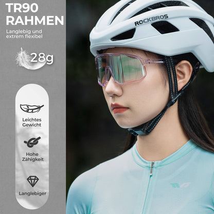 Cycling glasses, photochromic sunglasses, UV protection, interchangeable nose pads, women's/men's, ROCKBROS