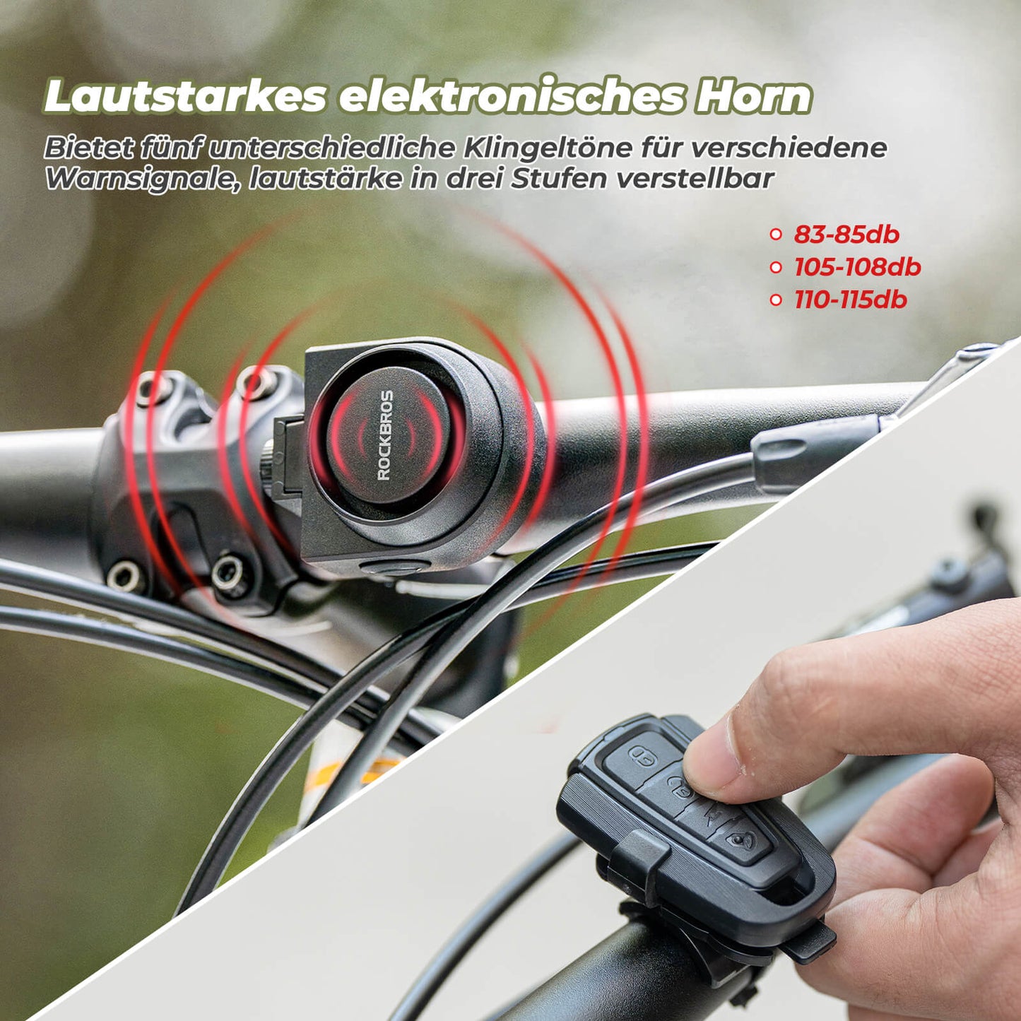 Wireless Electric Bicycle Bell with Warning Siren, IPX5, ROCKBROS