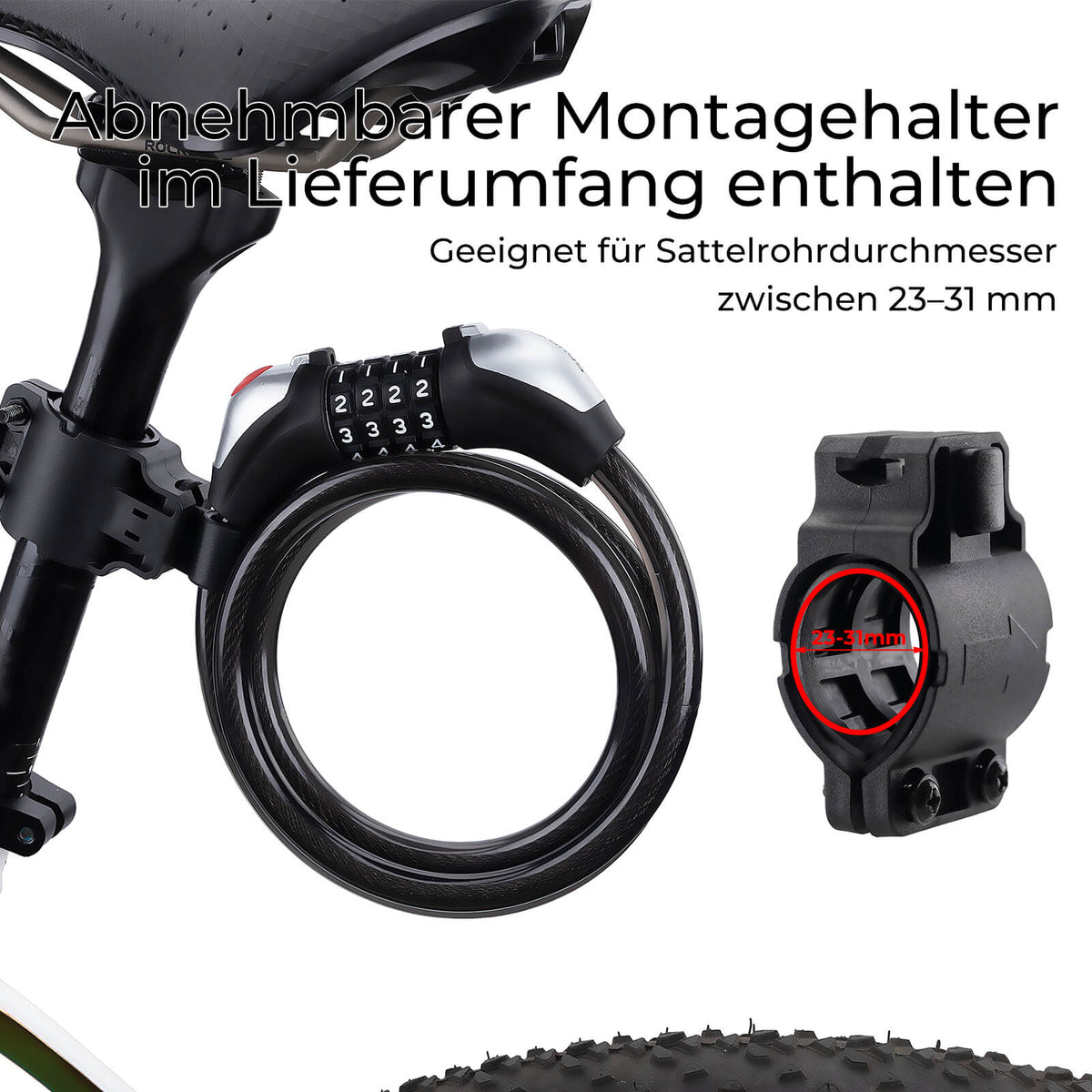 ROCKBROS Fahrradschloss Kabelschloss 4-Stellig Zahlencode mit Licht 120cm/180cm
