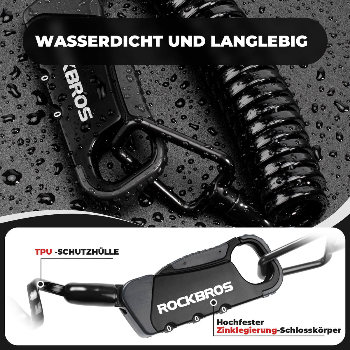 ROCKBROS Kabelschloss Zahlenschloss Helmschloss 120cm Leicht