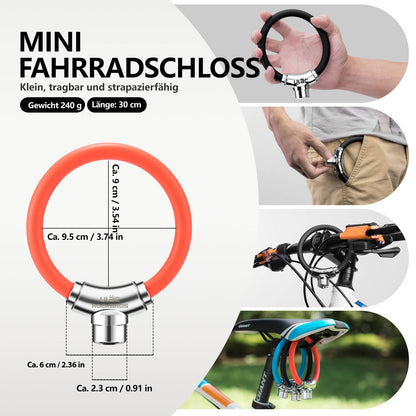 Bicycle lock cable lock with Velcro fasteners, no key required, ROCKBROS