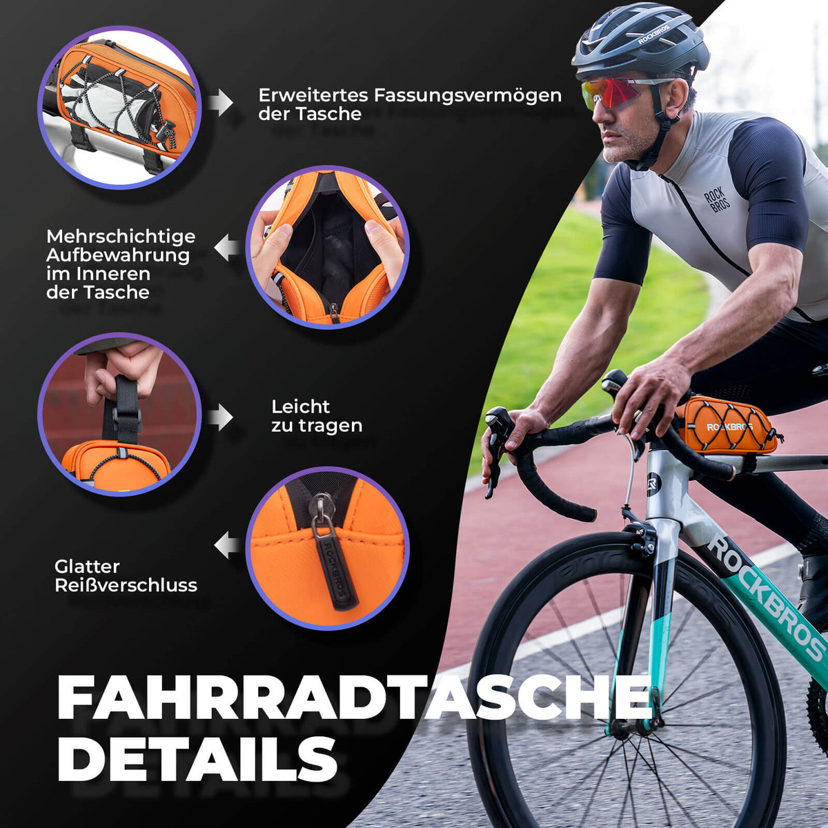 ROCKBROS Oberrohrtasche 1 L Vollständig Reflektierend Weiß/Orange